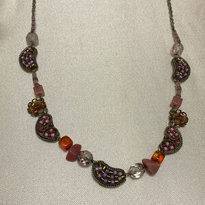 Ayalabar Pink & Orange Beaded Women's Necklace with Mixed Glass Accents